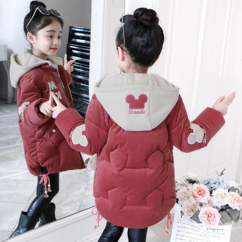 Girls' Mid-Length Cotton-Padded Jacket Winter—Thickened Casual Outerwear for Kids