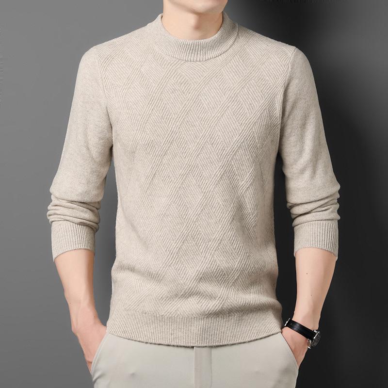 Men s Winter Wool Jacquard Sweater - Half-High Collar, Thickened, Warm Fleece L