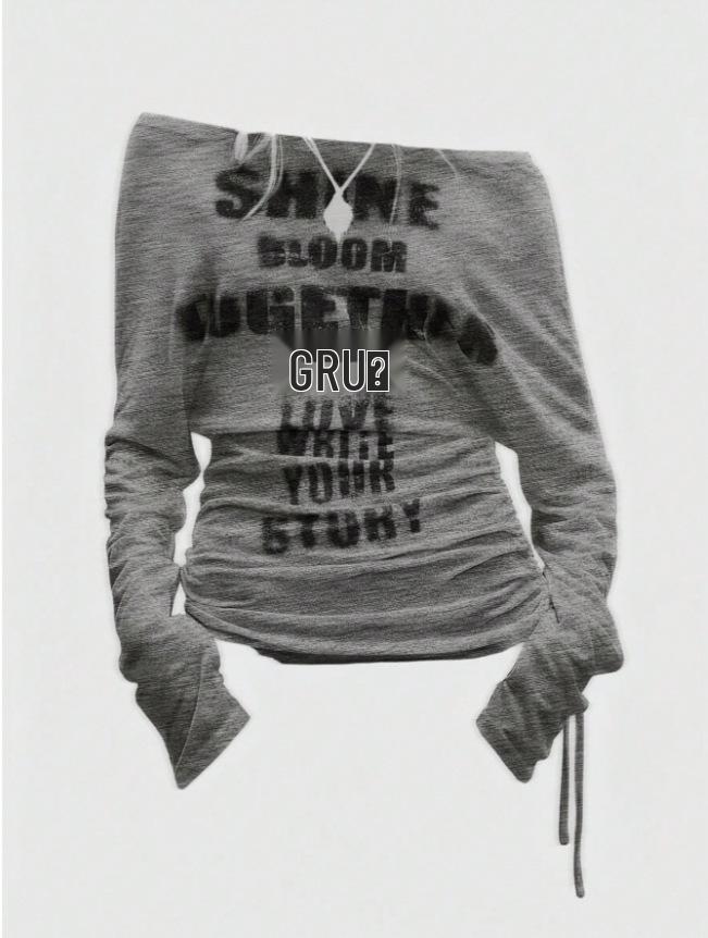 Autumn/Winter Slim Fit Ribbed Long Sleeve Top with Letter Print for Women