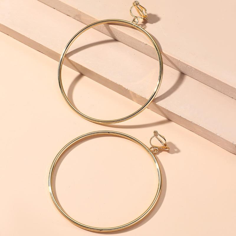 Oversized Round Hoop Clip On Earrings for Women, Elegant Sophisticated European Style Statement Jewelry