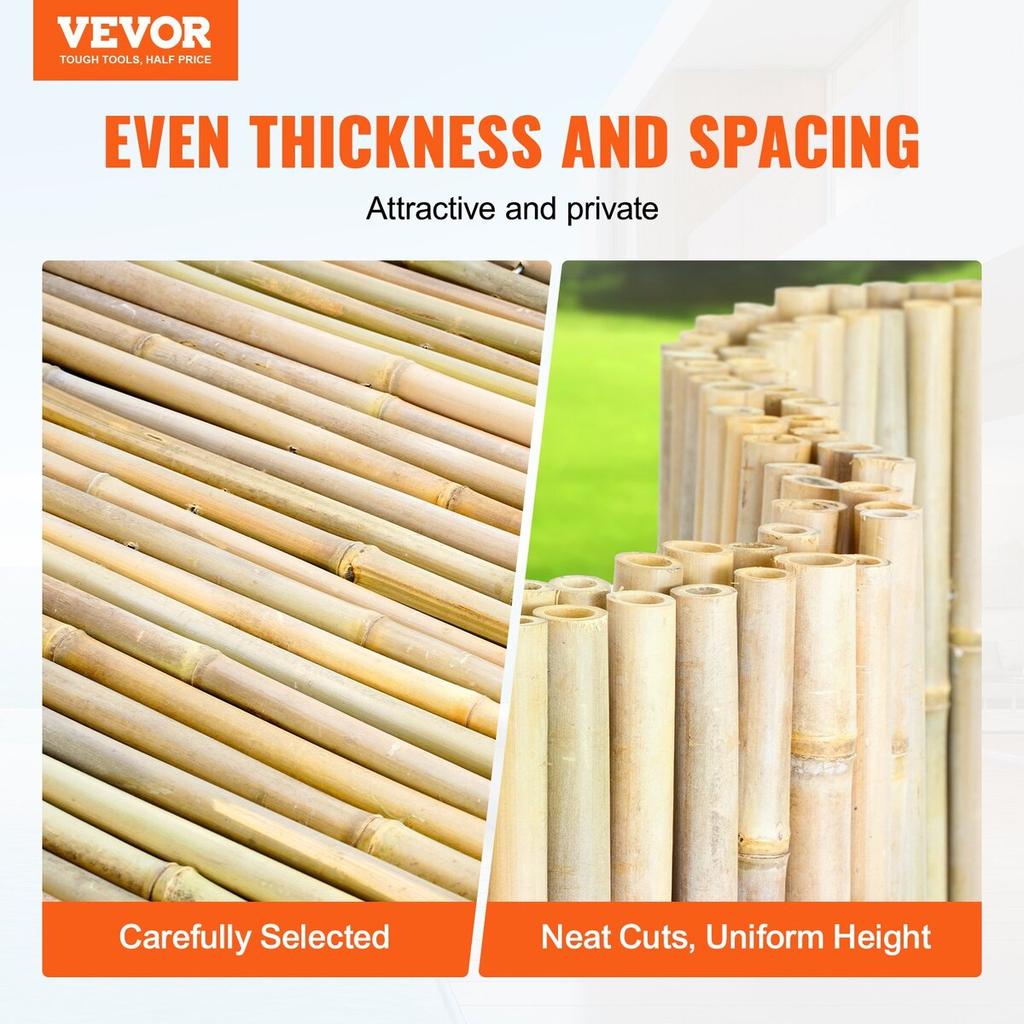 Natural Rolled Bamboo Fence Bamboo Panel 6 Ft H X 8 Ft L X 0.75 In D.