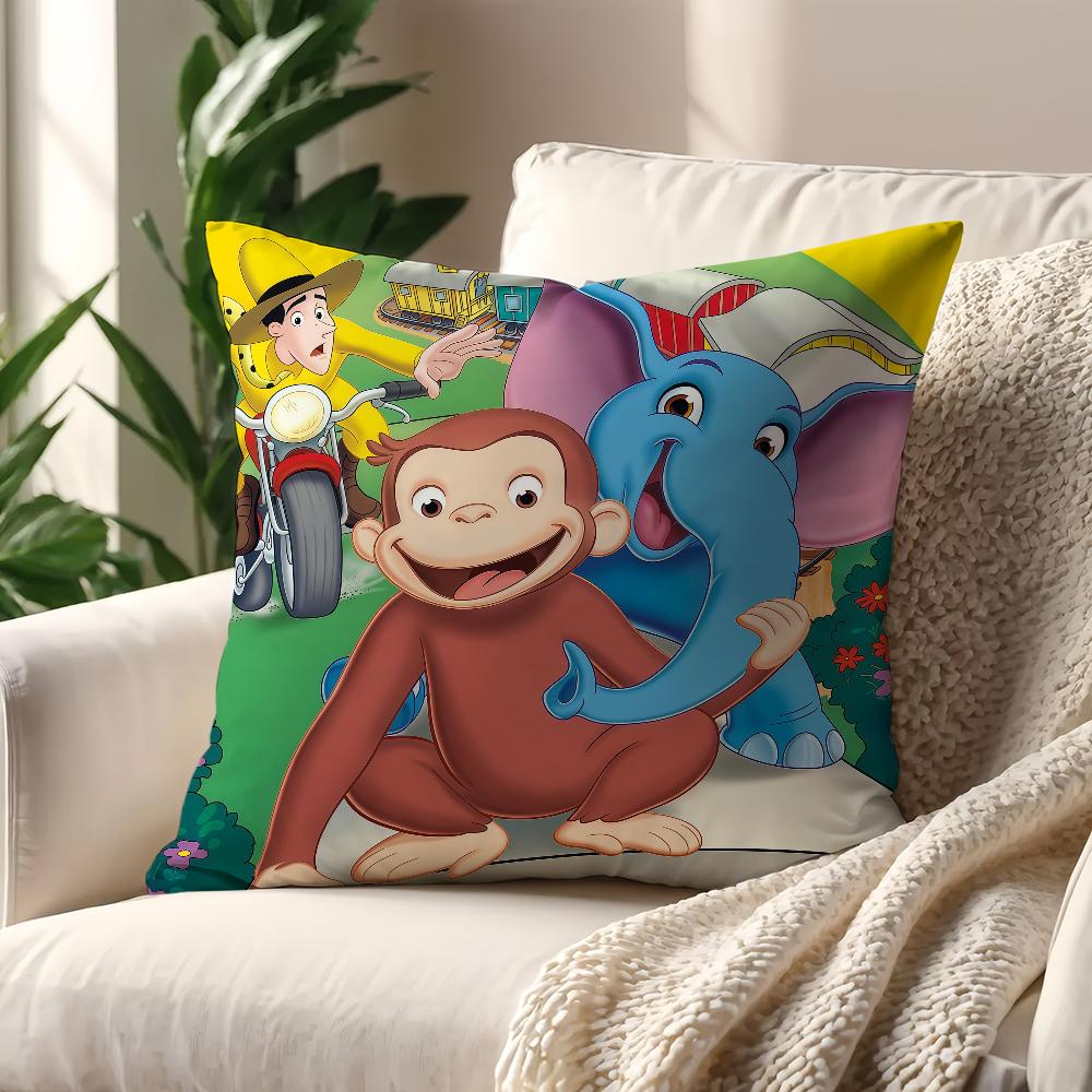 Cartoon C-Curious Affe G-George Kissenbezug Kissenbezug Dekoration Zimmer Haus Sofa Wohnzimmer Büro Auto Nordische Schlichtheit