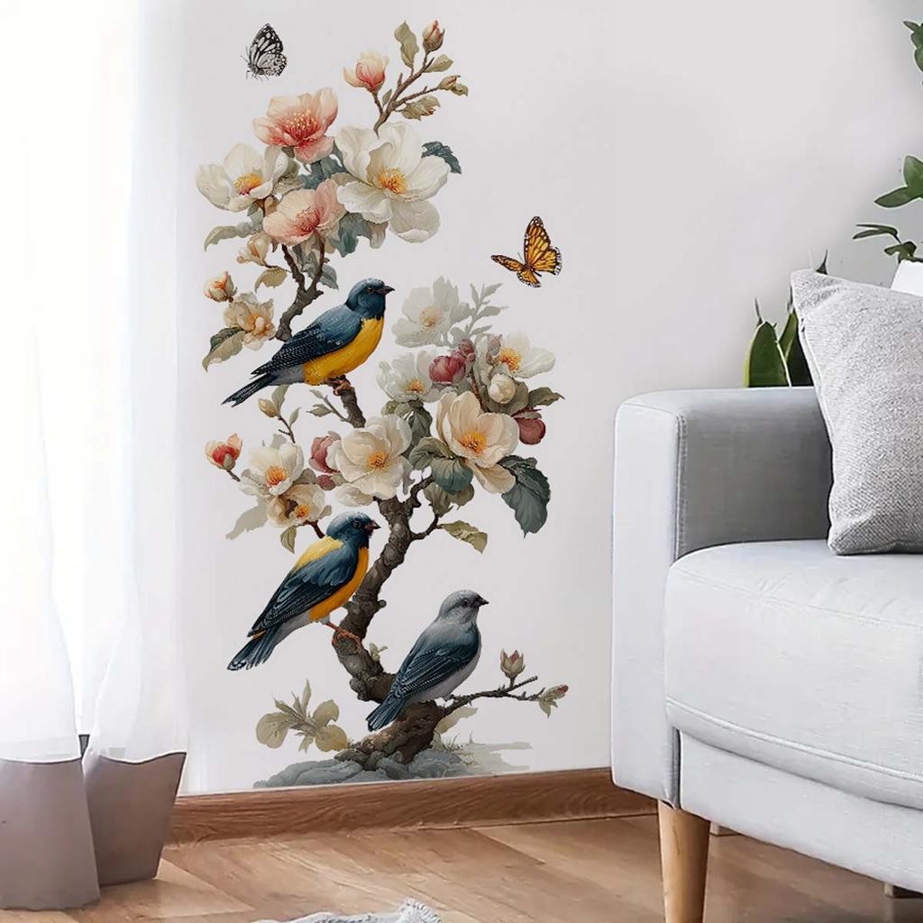 Self-adhesive Chinese Style Elegant Birds and Branches Wall Stickers Removable No Residue for Home Wall Decor