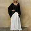 Women's Color V-Neck Long Sleeve Cape Top and Loose Fit Dress Two-Piece Set