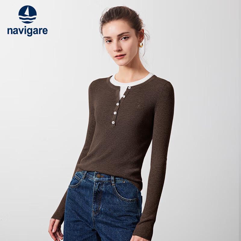 Navigare Women's Faux Two-Piece Knit Slim Fit Top