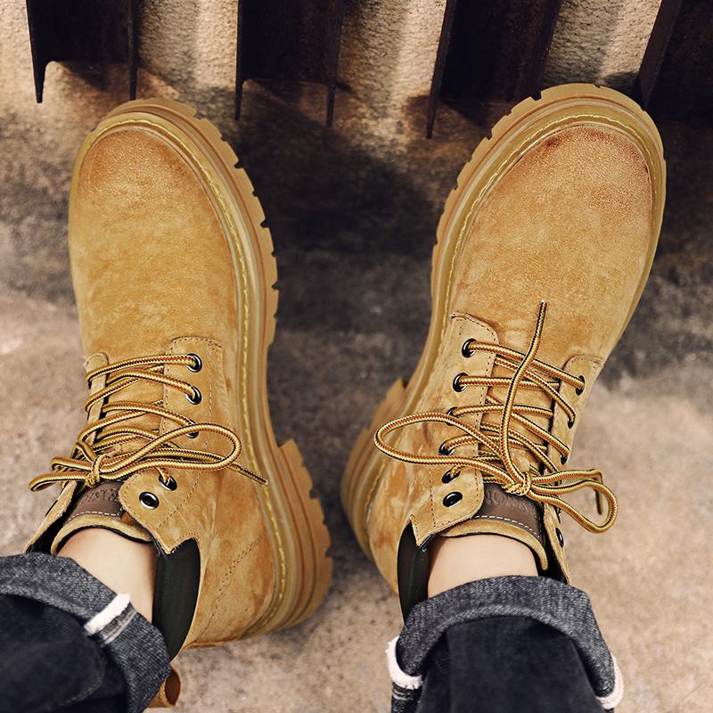 Chaussures de Mode Printemps Hiver Résistantes Cuir Véritable Bottes de Moto Semelle Souple Travail Antidérapantes Bottes Jaunes pour Hommes Femmes Bottes