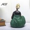 Sitting African Character Lady Figurine, Resin Ethnic Sitting/Standing Woman Statue, Hand-Painted Bohemian Home Decor for Tabletop Art Decoration