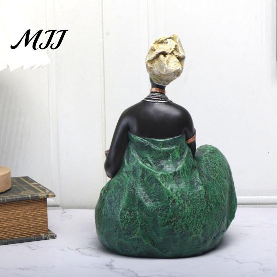 Sitting African Character Lady Figurine, Resin Ethnic Sitting/Standing Woman Statue, Hand-Painted Bohemian Home Decor for Tabletop Art Decoration