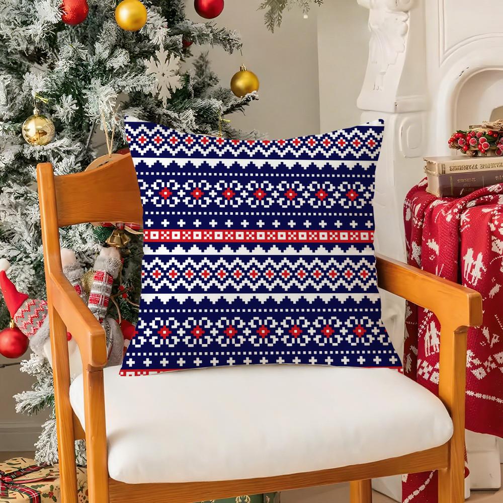 Classical Sweater Pattern Pillow Case Silky Short Plush With Invisible Zipper Dustproof Sofa Cushion Cover For Home Decor