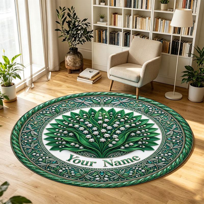 Floral Flowers (139) Theme Circular Crystal Velvet Carpet Customized Name & Text Round Soft Floor Rug For Living Room Bedroom Decor