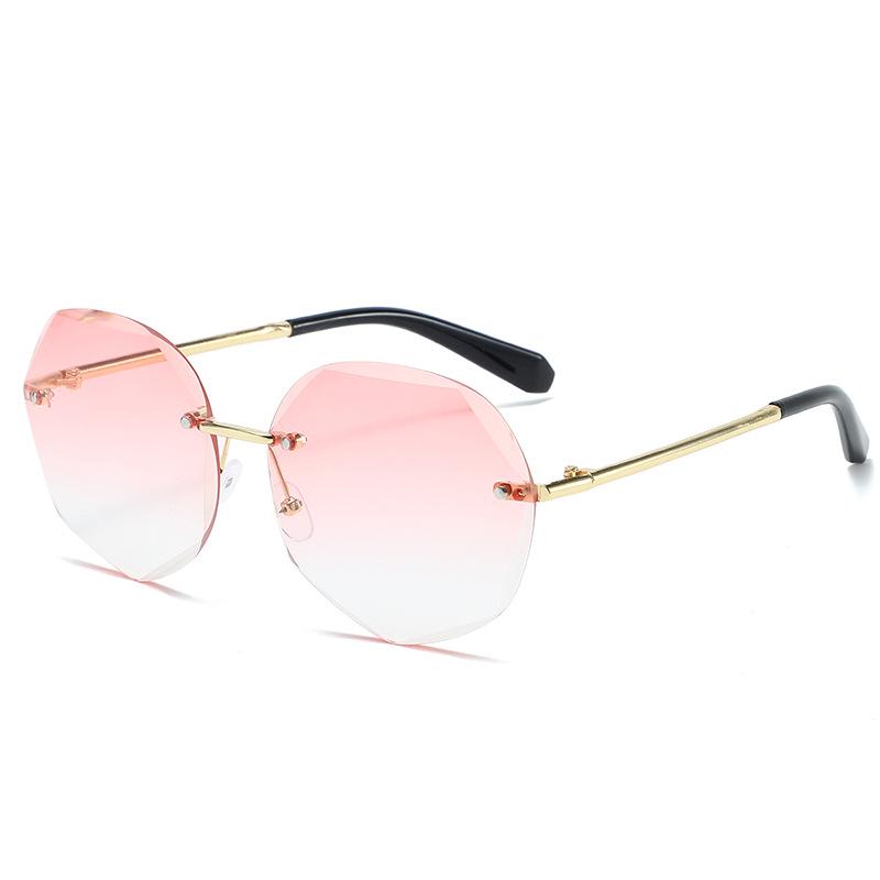 Polygon Metal Rimless Cut-Edge UV Protection Sunglasses for Women