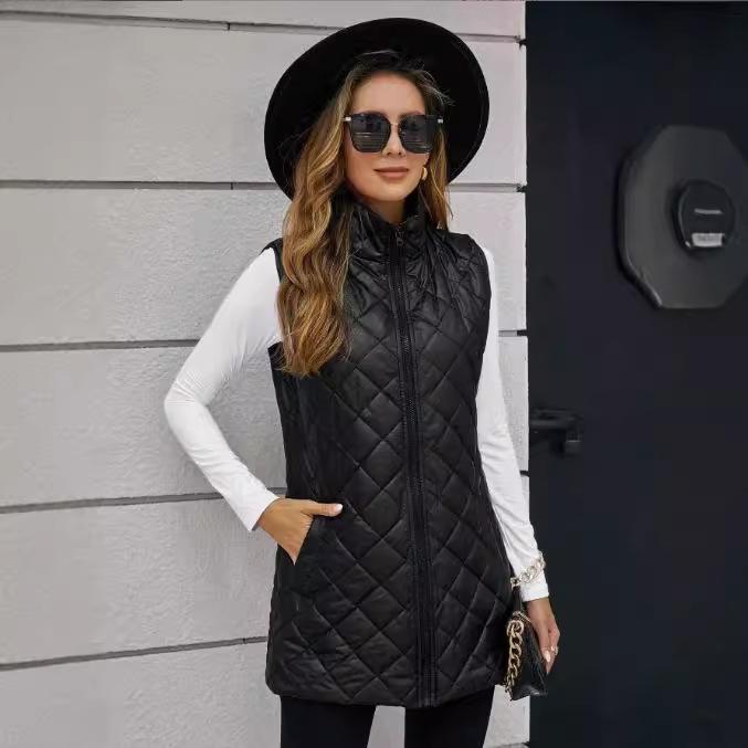 

Женский стеганый пуховый жилет с ромбами, легкая верхняя одежда без рукавов XXL чёрный