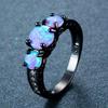 Huajie Personality Women's Imitation Blue Fire Opal Rings Gothic Black Gun Classic Party Banquet Ring Trend