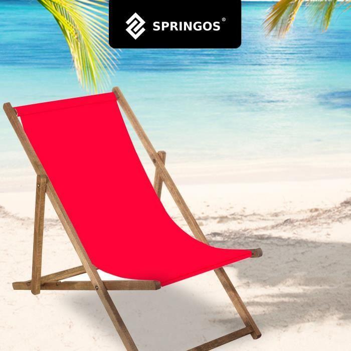 Transat de Jardin pliant en bois de hêtre SPRINGOS® - Rouge - 1 personne - Naturel