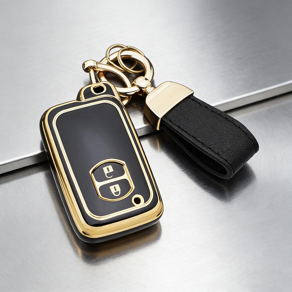 Soft TPU 2-Button Car Key Case for Toyota RAV4 Camry Prius Aqua Land Cruiser Prado Keyless Remote Fob Cover with Key Chain