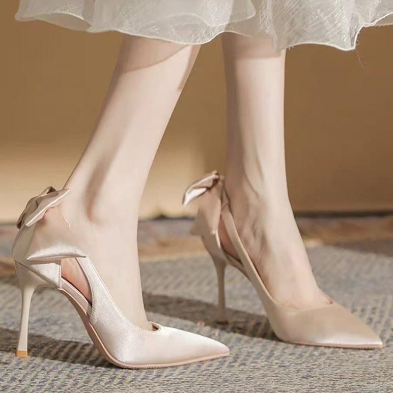 Fashion Bow Stiletto Baotou Sandals Women's 2025 New Versatile Temperament Banquet Side Empty Pointed Toe Sexy High Heels
