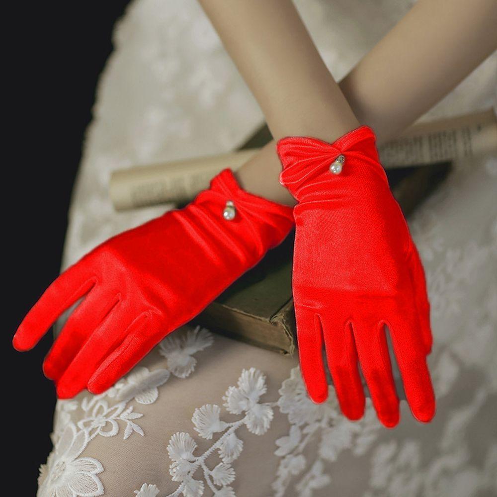 Five Finger For Girls Bridal Full Finger Gloves Women Wedding Gloves Korean Driving Mittens Pearl