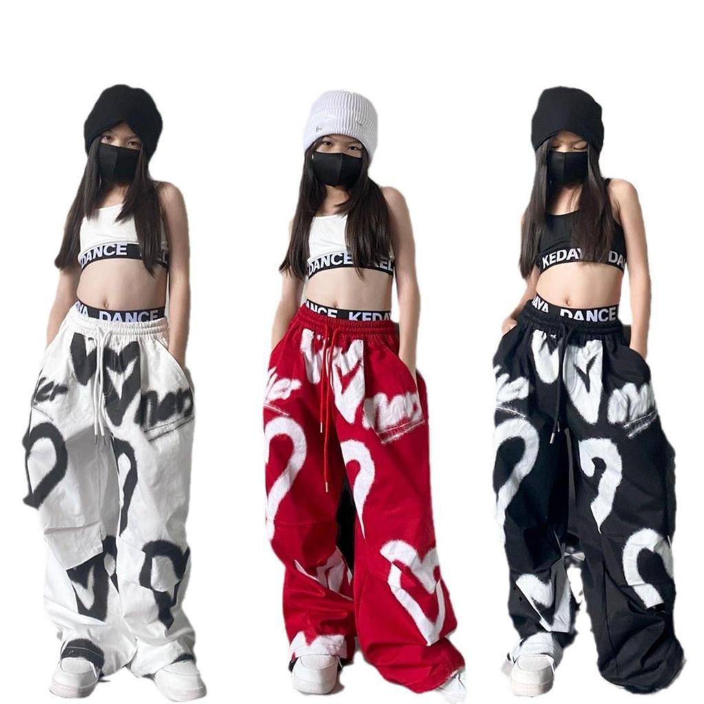 Krótki top dla dziewcząt + Sznurowane elastyczne spodnie sportowe High Street Street Dance Zestaw dwuczęściowy
