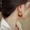 European And American Retro Brown Resin Letter U-shaped Geometric Hoop Earrings For Women Fashion Simple Metal Jewelry Gifts