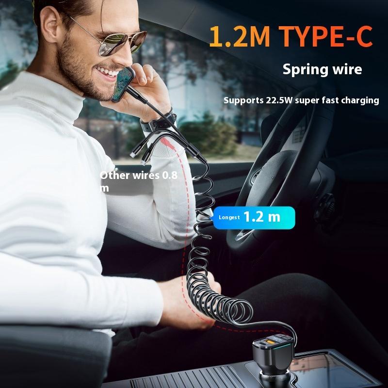 3 In 1 Spring Fast Charging Cable K4 Car Charger, with Bluetooth Pd Dual Usb Car Charger Multi-function Car Charging Head