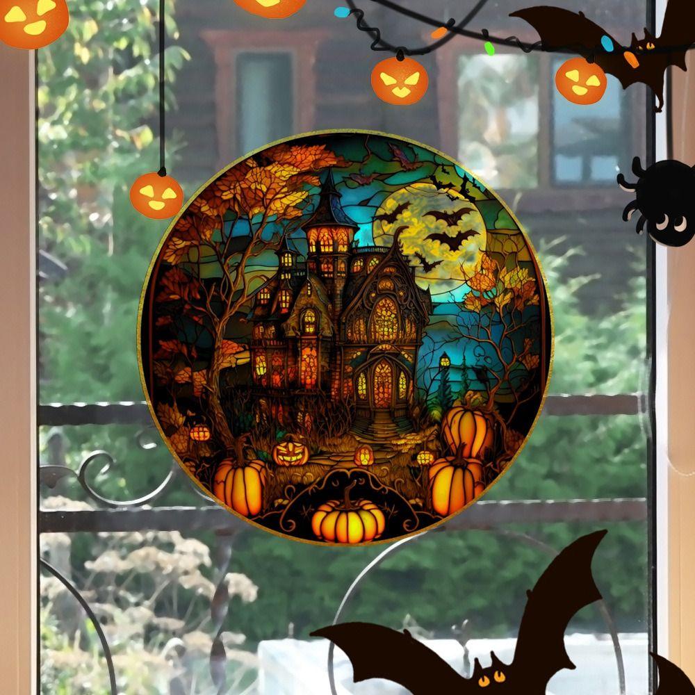 

Castle Halloween Glass Stickers PVC Castle Cat Static Film Glue Free Home Decor