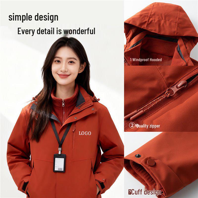 Women's Custom Embroidered Autumn-Winter 3-in-1 Mountaineering Jacket Work Uniform