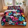 3pcs Graffiti Art Bedding Set - Includes One Quilt Cover and Two Pillowcases (No Core) - Home Decor, Festival Gift, Polyester Fabric, Anime Cartoon De