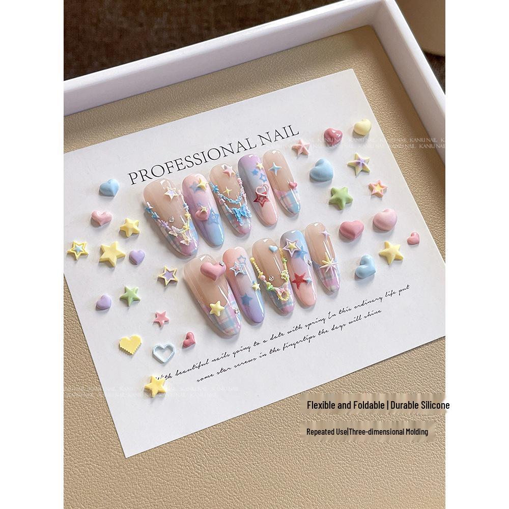 2026 Dopamine Stars Silicone Mold: Cute Star, Rays & Heart Ornaments for 3D Nail Art, Easy Release