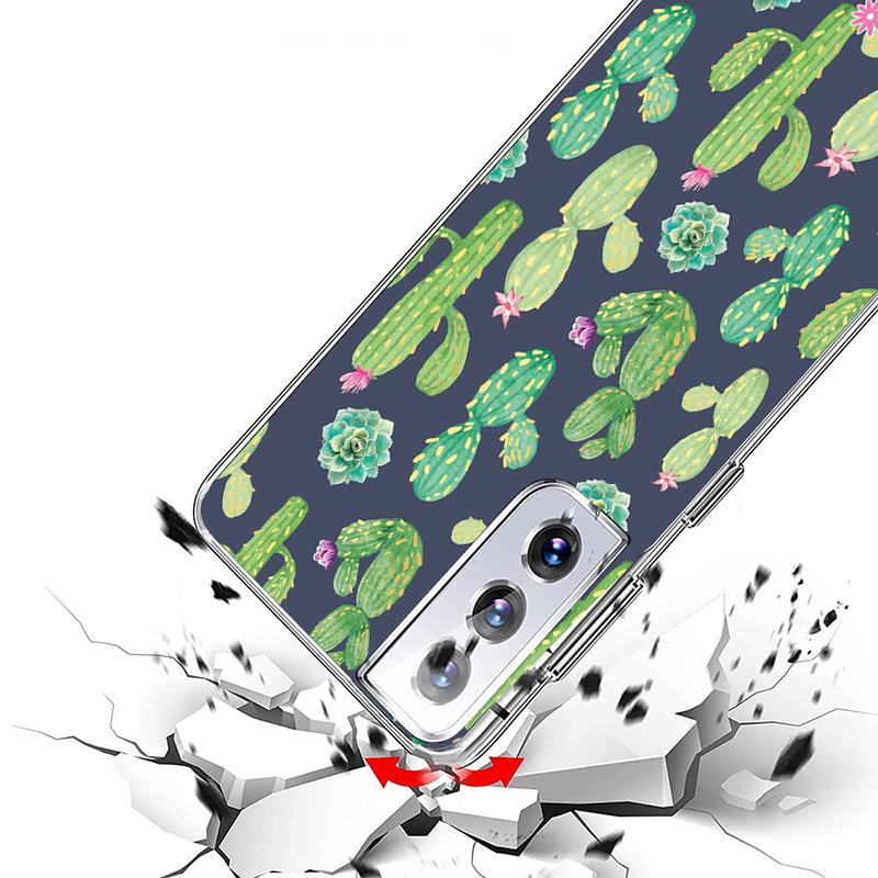 Cartoon Cactus Green Plants Phone Case For Samsung Galaxy S26 Ultra S23 S24 S25 Edge S20 FE S21 S22 Plus Soft Print Shell Cover