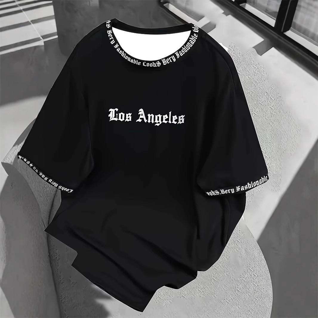 

Летняя мужская модная повседневная свободная удобная мужская футболка с круглым вырезом и короткими рукавами с буквенным принтом M чёрный