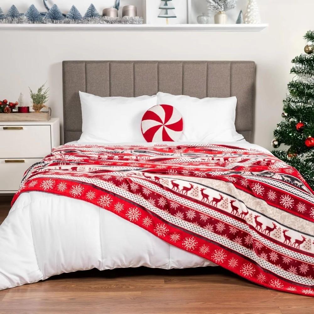 Cozy Christmas Blanket Warm Snowflake Christmas Throws Xmas Fleece Blanket Home Sofa Bed Office