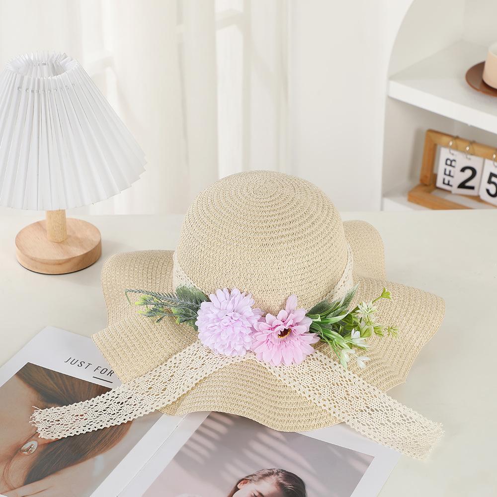 Early spring new beach travel sunscreen hat fashionable flower summer UV protection sunshade straw hat