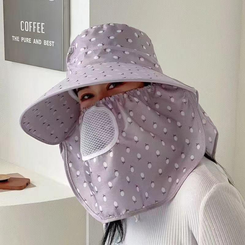 Wide Brim Foldable Shawl Hat Anti Uv Adjustable Integrated Face Mask Fisherman Hat Large Brim Sun Hat Tea Picking Hat Summer