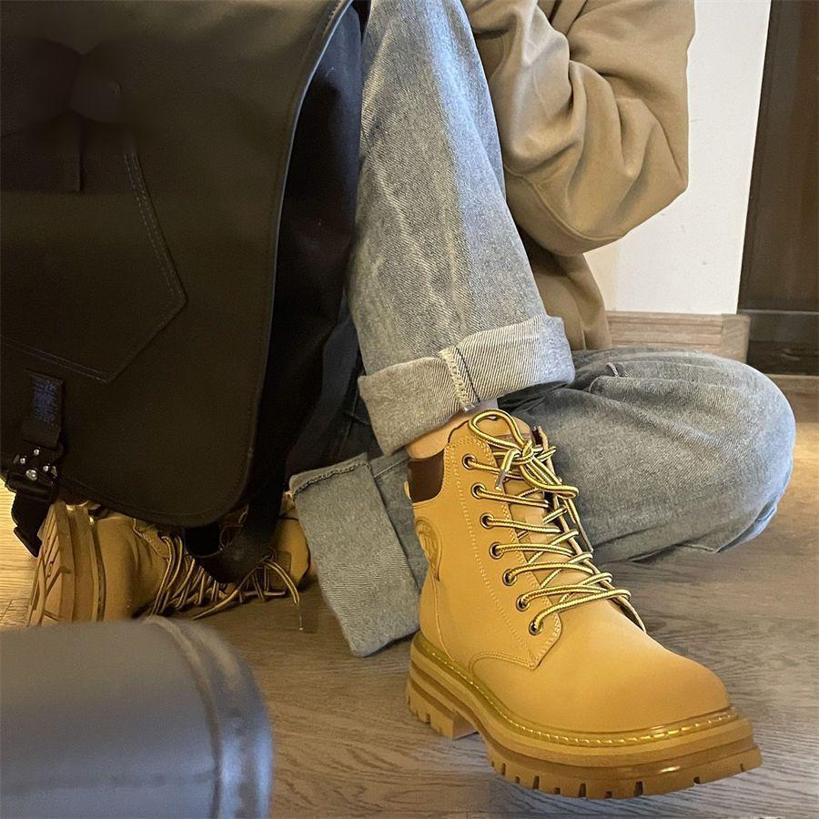 Martin boots thick-soled heightening locomotive boots 2025 autumn new rhubarb boots British style lace-up retro short boots