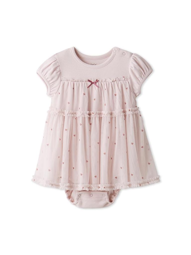 Gelato Pique Baby Heart Print Tulle PBCO254489 Size 70 Romper, PNK,