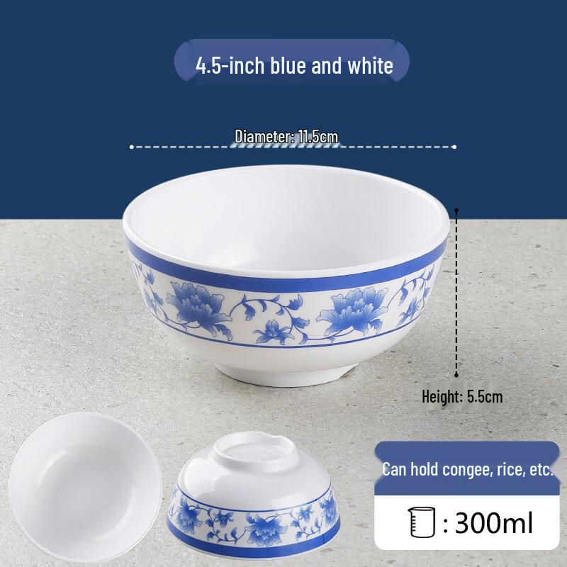 4.5-inch Commercial Melamine Rice/Soup Bowl (Blue & White)