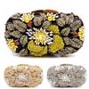 Floral Women Crystal Rhinestone Evening Bags Black Diamond Clutch Bag Wedding Bridal Clutches Gold Metal Handbag Purse Bags