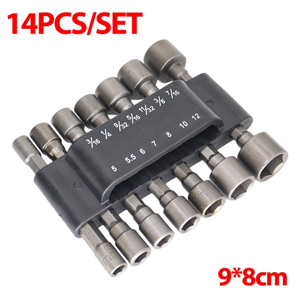 9/14Piece Hexagon Nut Driver Drill Bit Steel Socket Screwdriver Wrench Set Drill Bit Adapter Electric Impact Bolt Handle Tools