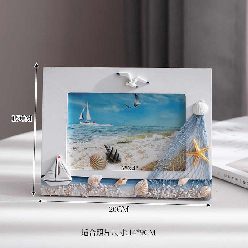 WTEMPO DIY Ocean Photo Frames Summer Shell Photo Frames Mediterranean Wooden Platform Frame Decoration Horizontal and Vertical