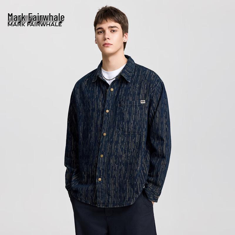 Mark Fairwhale Men's American Retro Striped Jacquard Washed Denim Jacket