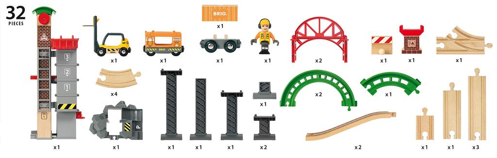 BRIO WORLD Warehouse Rail Set, Ages 3+ (Wooden Train Toy with Rails), 33887