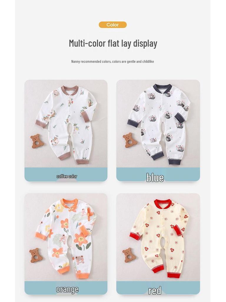 Baumwolle Klasse A Baby Strampler mit offenem Schritt - Langarm Neugeborenen Krabbelanzug für Frühling & Herbst