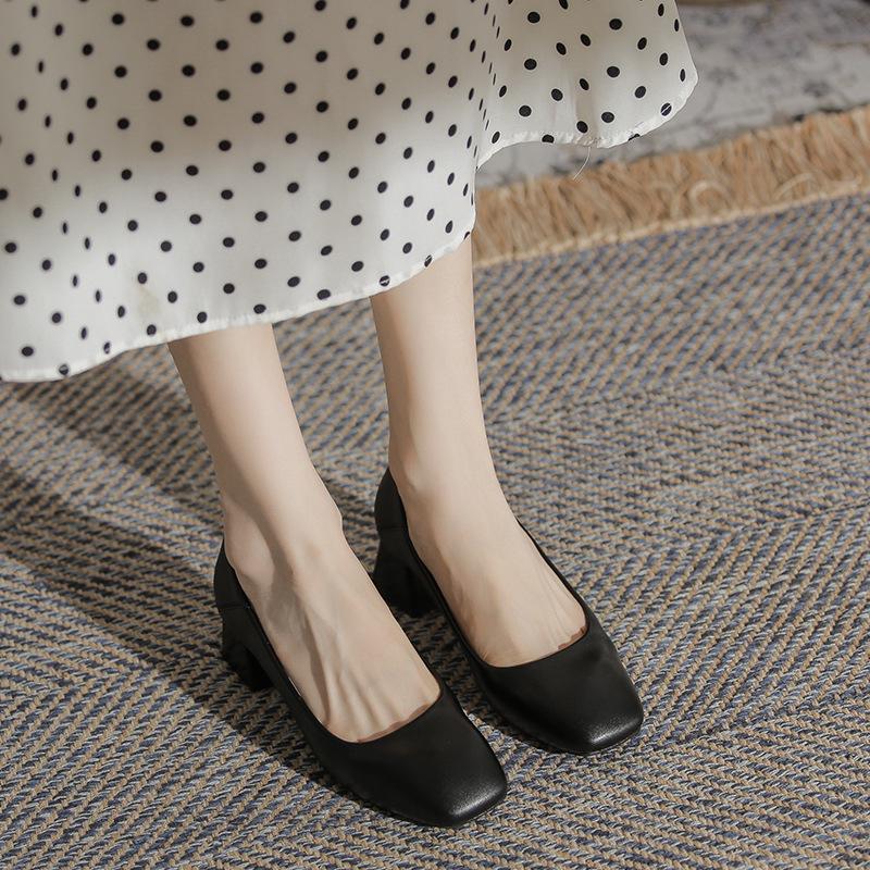 

Leather flat for Huizhou women s shoes Su Yinyin same thick heel single shoes Korean version new Mary Jane shoes high heel 34 чёрный