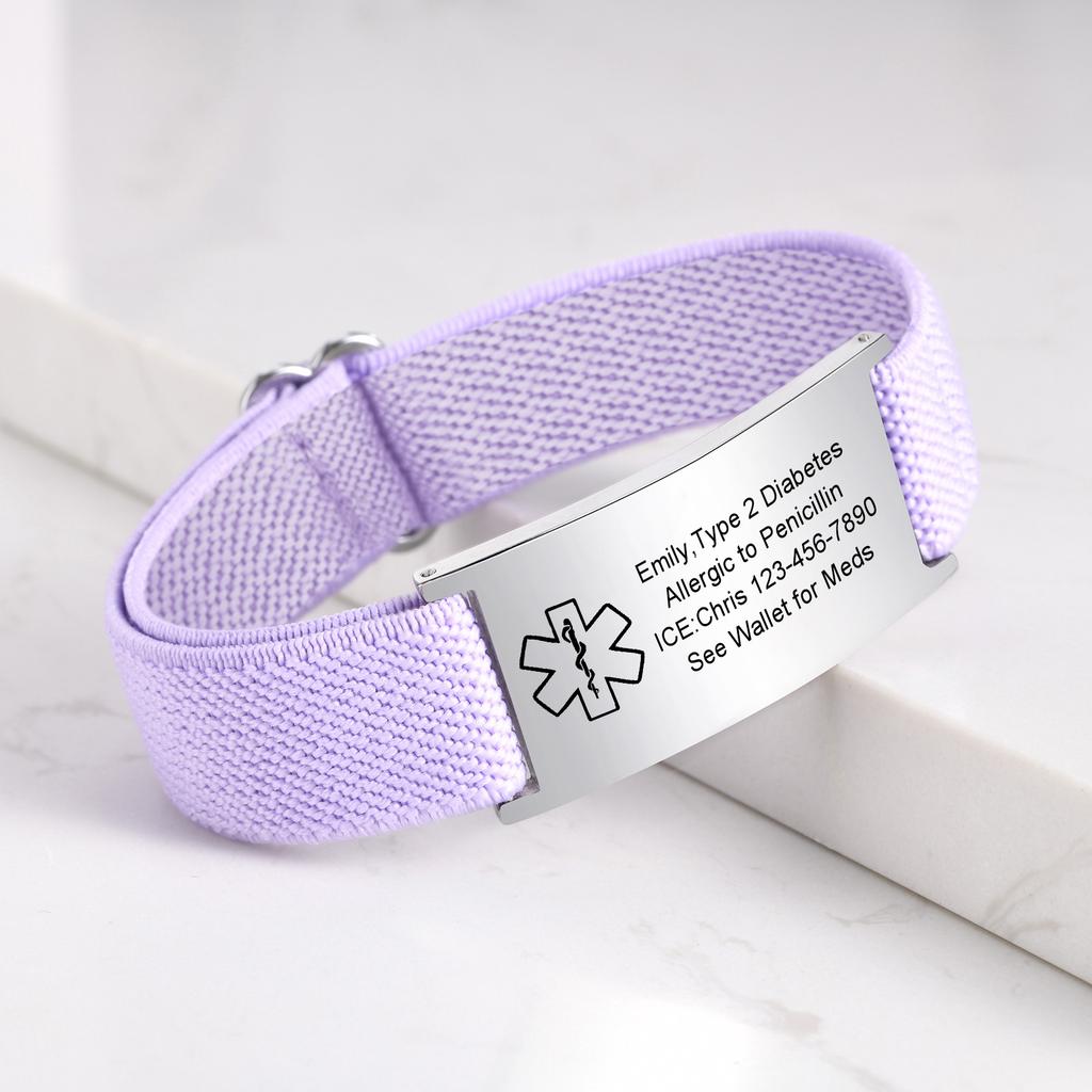 Braccialetto di Allerta Medica per Uomini Donne, Braccialetto Elastico Personalizzato in Acciaio Inossidabile, Regali per Famiglia Nonni Paziente