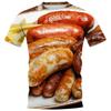 Yummy Food Graphic 3D Print T-shirts Delicacy Grilled Sausages Pullovers Summer Round Neck Fashionable Casual Short Sleeved Men's T-shirts