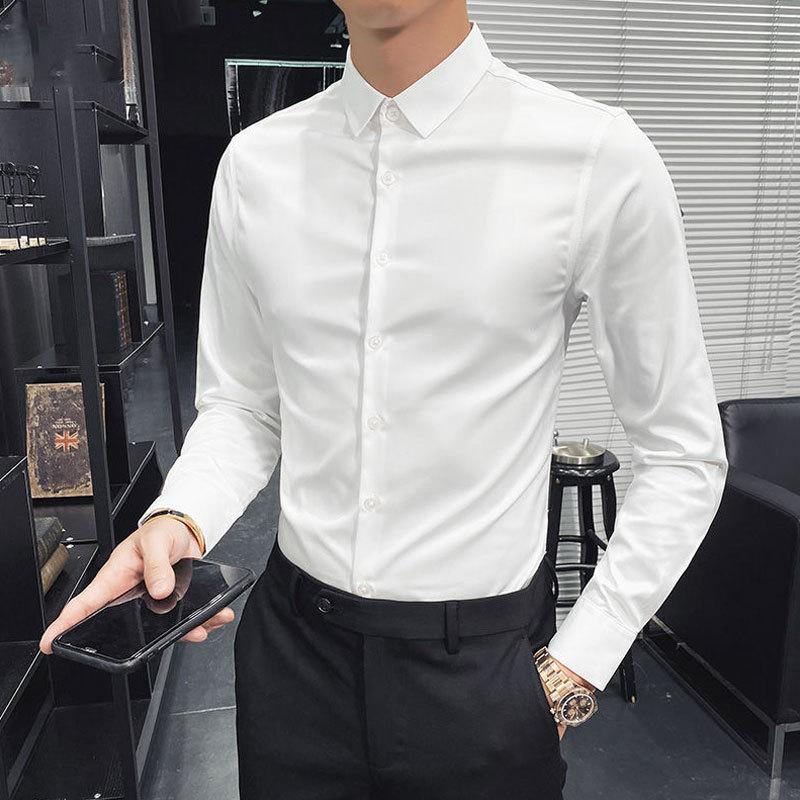 Black Shirt for Men Long Sleeve Slim Korean Version of The Trend Casual Inch Shirt for Men White High-grade Shirt for Men No Ironing
