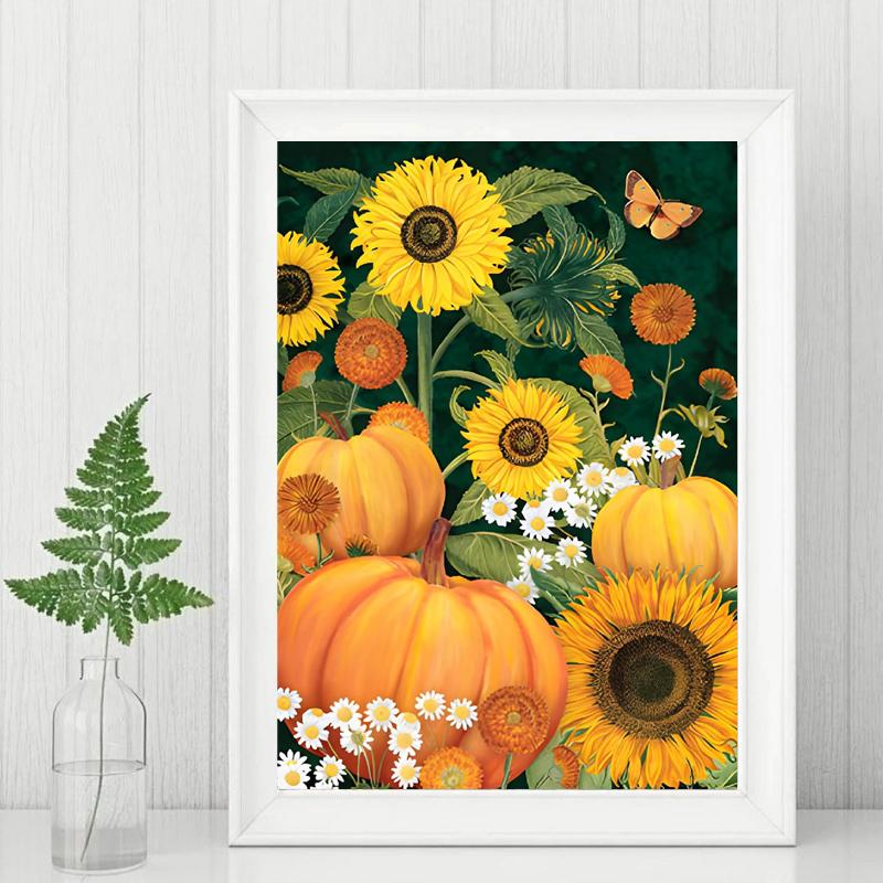 5DDIY Diamond Painting, Pumpkin Sunflower Comic, Complete Embroidery Kit, Home Decoration, Needlework