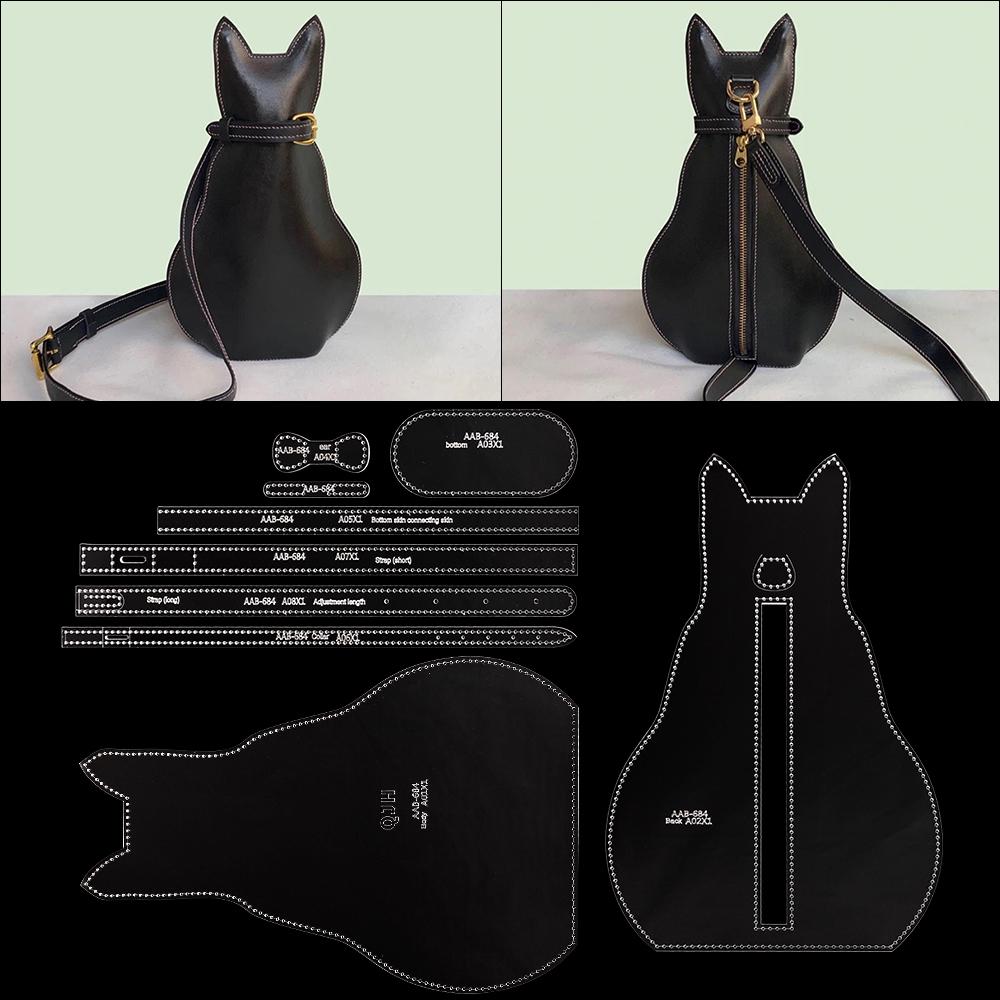 1set Acrylic Design Template For Cutting & Sewing Leather Cat Bag, DIY Making Leather Messenger Bag Transparent Acrylic Pattern