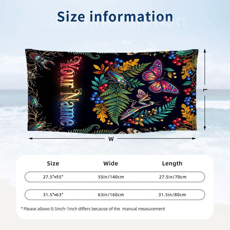 Floral Garden Theme Beach Towel Personalized Custom Name & Text Soft Quick Dry Beach Towel for Swimming Travel
