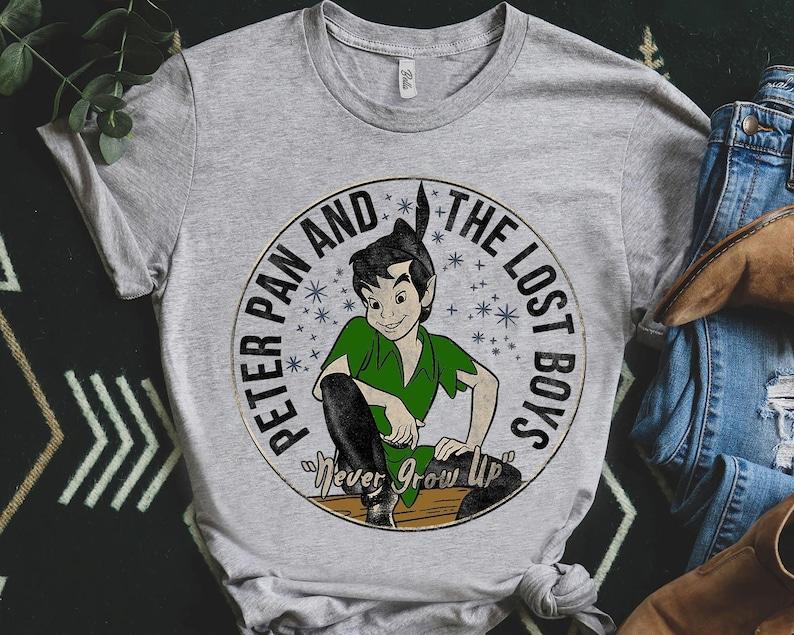 Disney Peter Pan and the Lost Boys Graphic Retro Shirt, Magic Kingdom WDW Holiday Unisex T-shirt Family Birthday Gift Adult Kid Toddler Tee 120